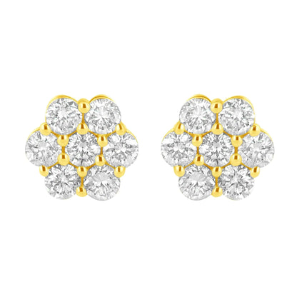 14K Yellow Gold 1.0 Cttw Diamond Flower Earring (J-K Color, I1-I2 Clarity) WEM Support (www.WEM.support)