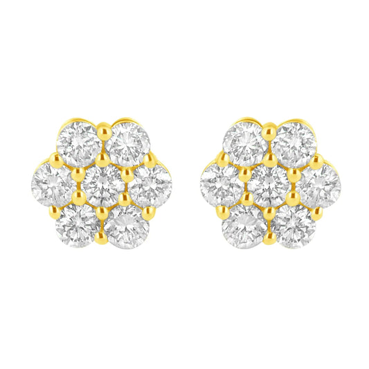 14K Yellow Gold 1.0 Cttw Diamond Flower Earring (J-K Color, I1-I2 Clarity) WEM Support (www.WEM.support)