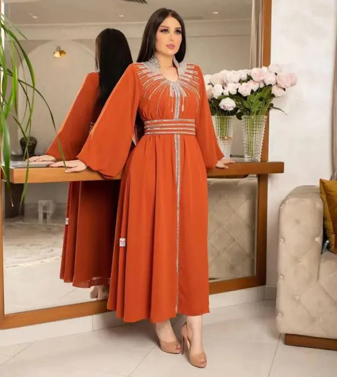 Women's Temperament And Fashion Hot Drill Long-sleeved Dress WEM Support (www.WEM.support)