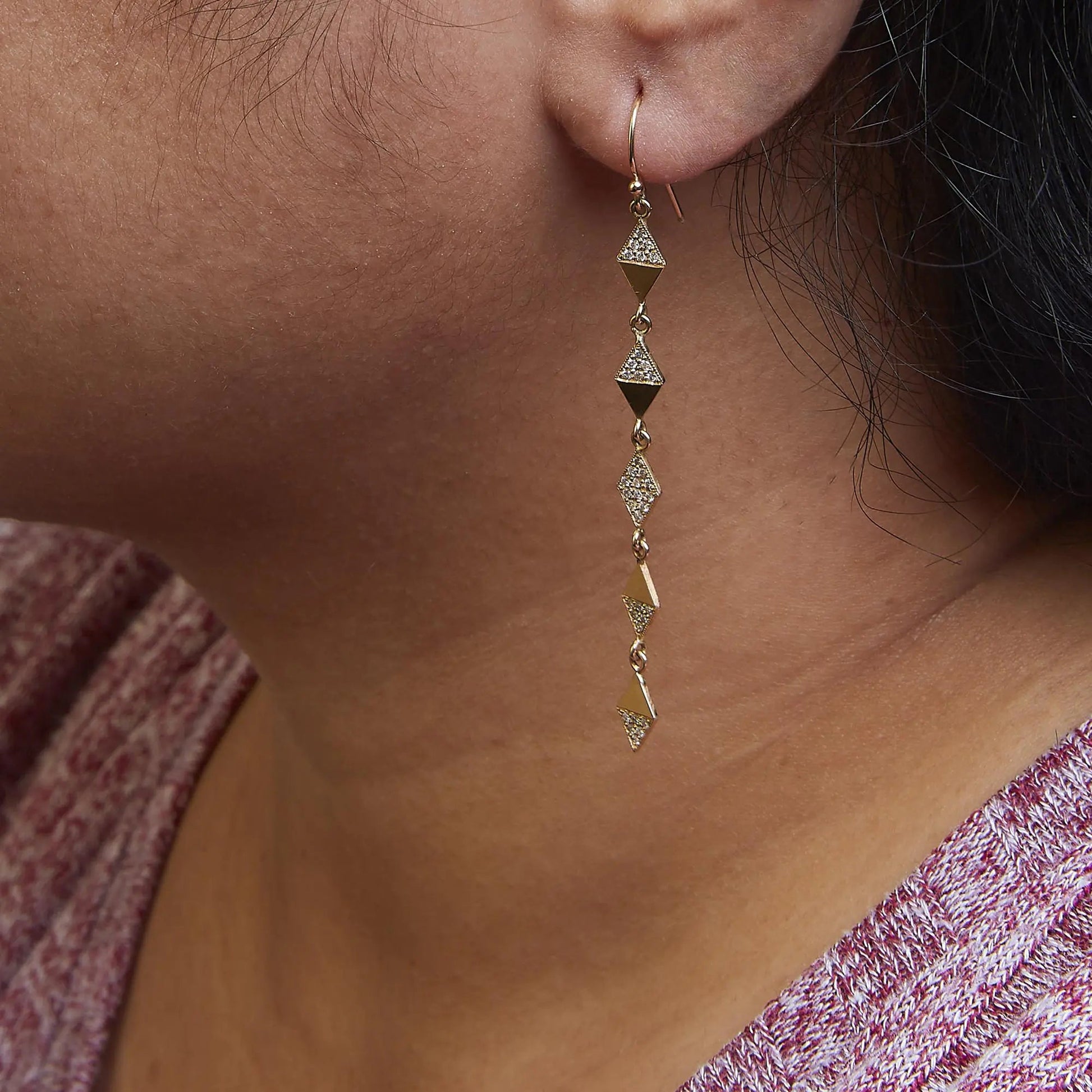14K Yellow Gold 1/3 Cttw Diamond Studded Kite Drop and Dangle Earrings (H-I Color, SI2-I1 Clarity) WEM Support (www.WEM.support)