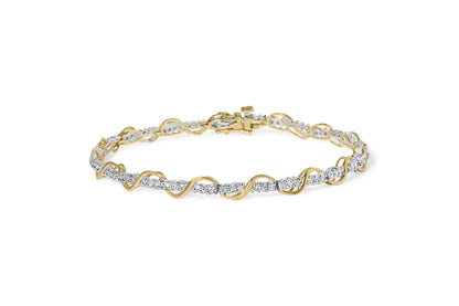 10k Two-Tone Gold 1/2 Cttw Diamond Spiral Over Link Bracelet (I-J Color, I2-I3 Clarity) 7" Inches WEM Support (www.WEM.support)