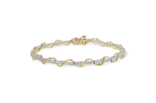 10k Two-Tone Gold 1/2 Cttw Diamond Spiral Over Link Bracelet (I-J Color, I2-I3 Clarity) 7" Inches WEM Support (www.WEM.support)