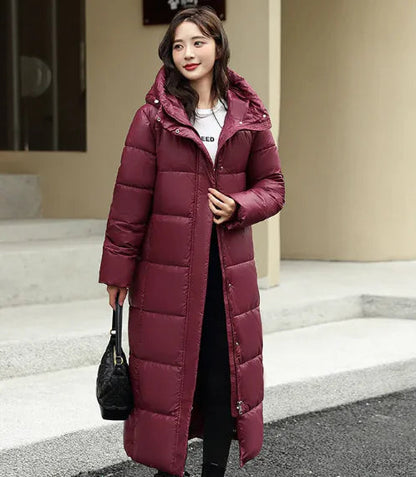 Women's Long Down Jacket with Hood WEM Support (www.WEM.support)