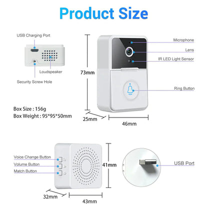 Wireless Security Smart WiFi Doorbell Intercom Video Camera Door Ring Bell Chime WEM Support (www.WEM.support)