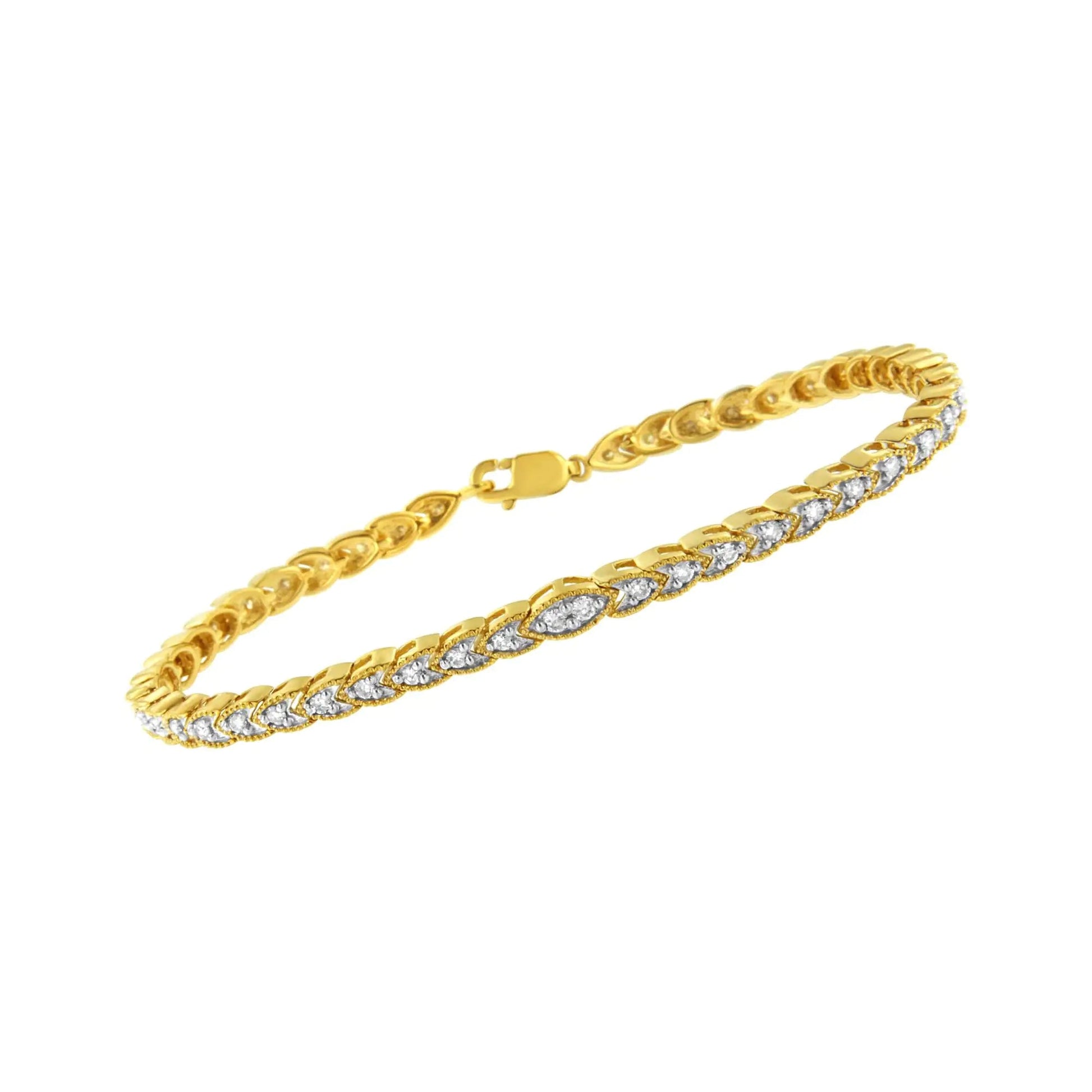 10K Gelbvergoldetes .925 Sterlingsilber 1 Karat Diamanten-Armband in Birnenform mit Krappenfassung (I-J Farbe, I1-I2 Reinheit) - 18,42 cm WEM Support (www.WEM.support)