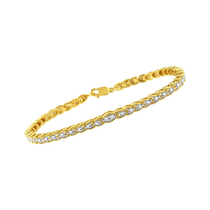10K Gelbvergoldetes .925 Sterlingsilber 1 Karat Diamanten-Armband in Birnenform mit Krappenfassung (I-J Farbe, I1-I2 Reinheit) - 18,42 cm WEM Support (www.WEM.support)