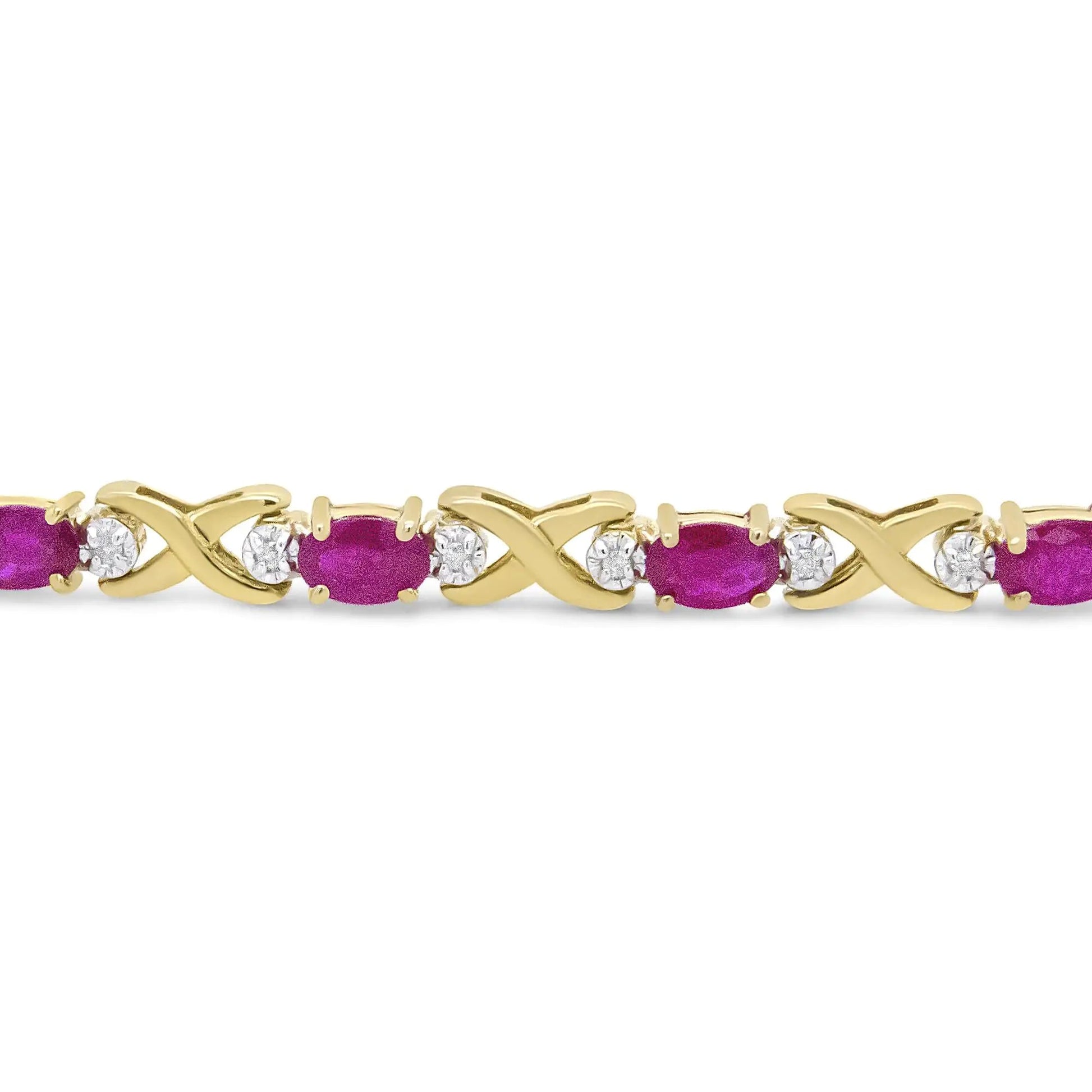 14K Yellow Gold 1/4 Cttw Diamond and Oval Red Ruby Alternating X Link Bracelet (I-J Color, I3 Clarity) WEM Support (www.WEM.support)