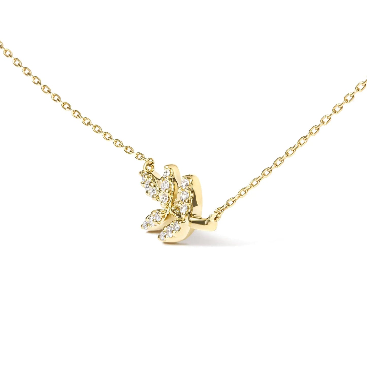 10K Yellow Gold 1/10 Cttw Diamond Leaf and Branch 18" Pendant Necklace (H-I Color, I1-I2 Clarity) WEM Support (www.WEM.support)
