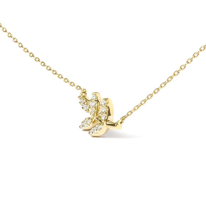 10K Yellow Gold 1/10 Cttw Diamond Leaf and Branch 18" Pendant Necklace (H-I Color, I1-I2 Clarity) WEM Support (www.WEM.support)