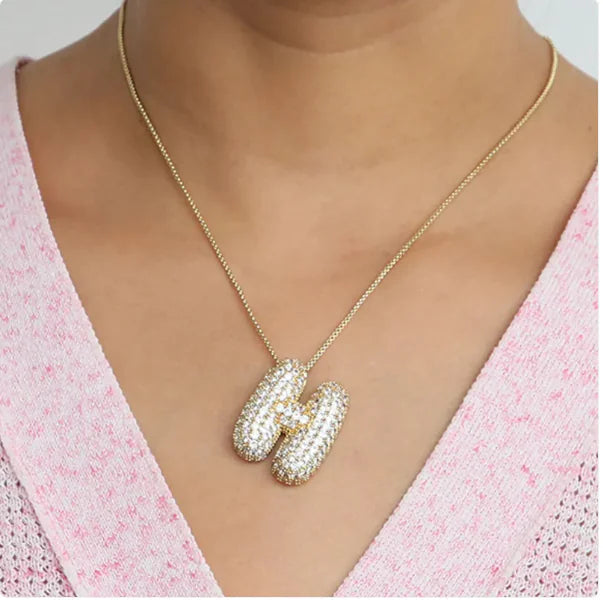 Star Brass Zircon Letter Necklace WEM Support (www.WEM.support)