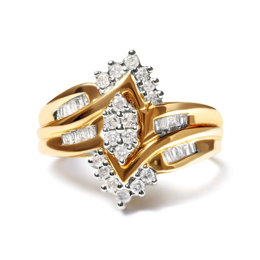 10K Two-Toned 1/2 Cttw Round And Baguette-Cut Composite Pear Head Diamond Ring (H-I Color, I2-I3 Clarity) WEM Support (www.WEM.support)