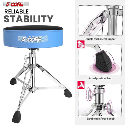 5Core Drum Throne Padded Guitar Stool Swivel Adjustable Drummer Seat Music Chair BLUE VELVET WEM Support (www.WEM.support)