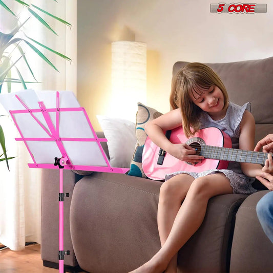 Suporte de Música 5Core para Partituras, Portátil, Tripé Ajustável, Dobrável, Porta-Notas, Rosa Intenso WEM Support (www.WEM.support)
