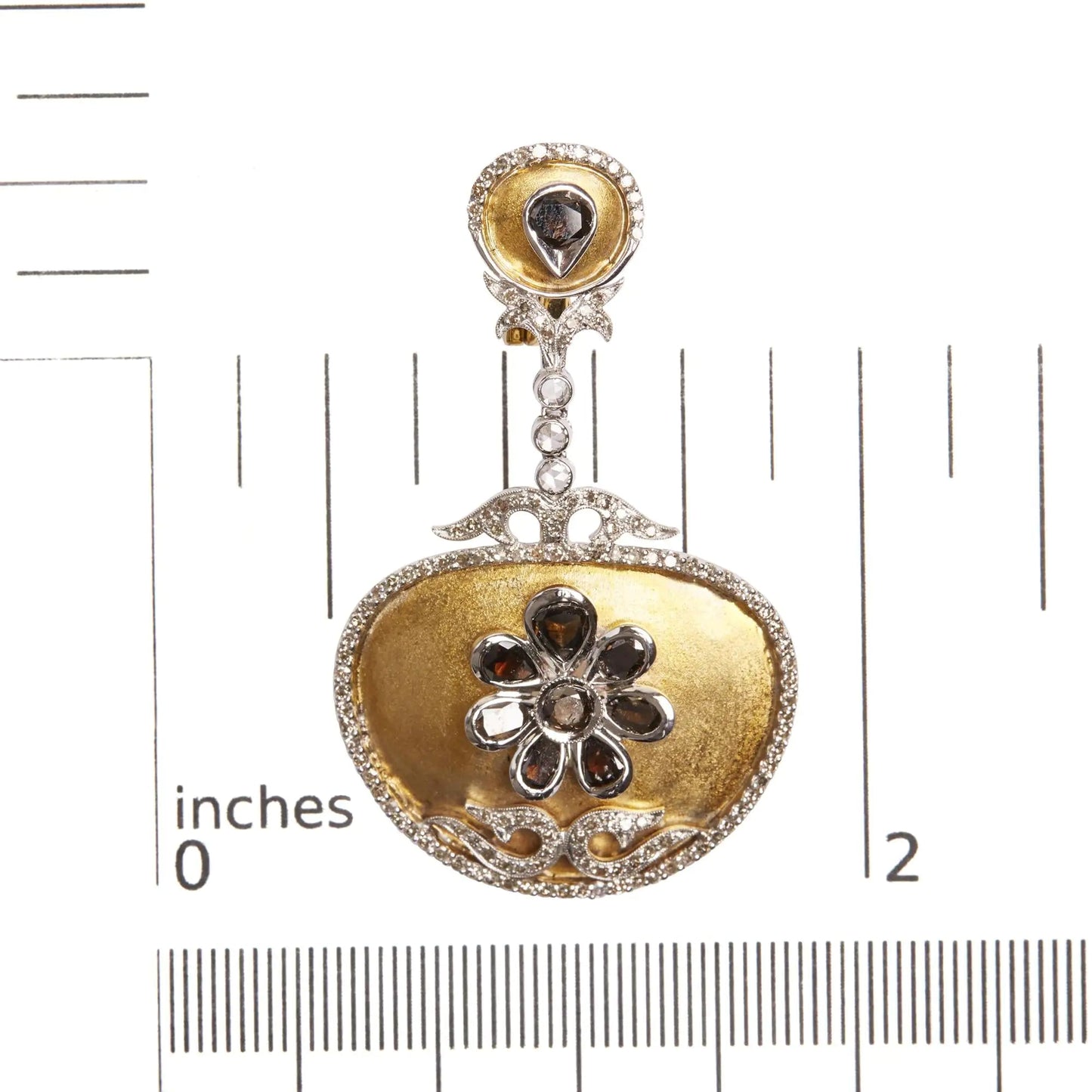 14K White and Yellow Gold 5 1/4 Cttw Rose Cut Diamond Matte Finished Medallion Dangle Earring (Fancy Color, I1-I2 Clarity) WEM Support (www.WEM.support)