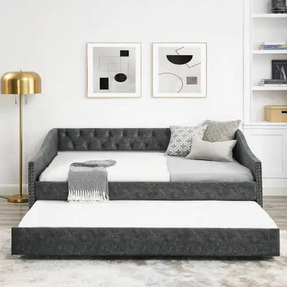 The Full-size Sofa Bed Features A Double-sized Upholstered Tufted Sofa Bed On Wheels Unavailable Platforms- Temu WEM Support (www.WEM.support)
