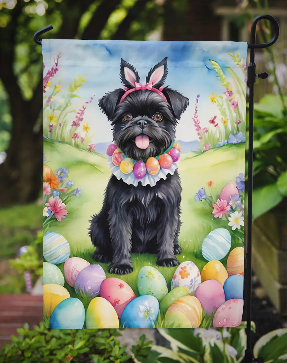 Affenpinscher Easter Egg Hunt Garden Flag WEM Support (www.WEM.support)