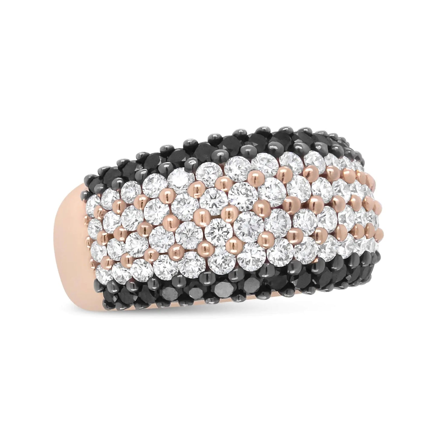 18K Rose Gold 2 1/5 Cttw Black and White Diamond 6 Row Band Ring (F-G and Black Color, VS1-VS2 Clarity) WEM Support (www.WEM.support)