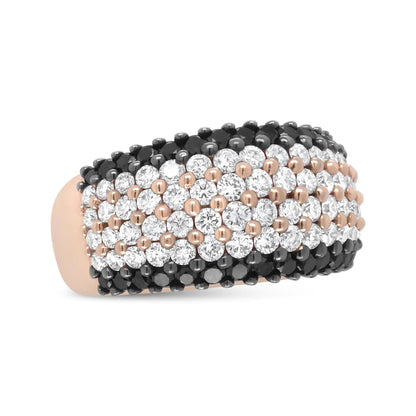 18K Rose Gold 2 1/5 Cttw Black and White Diamond 6 Row Band Ring (F-G and Black Color, VS1-VS2 Clarity) WEM Support (www.WEM.support)