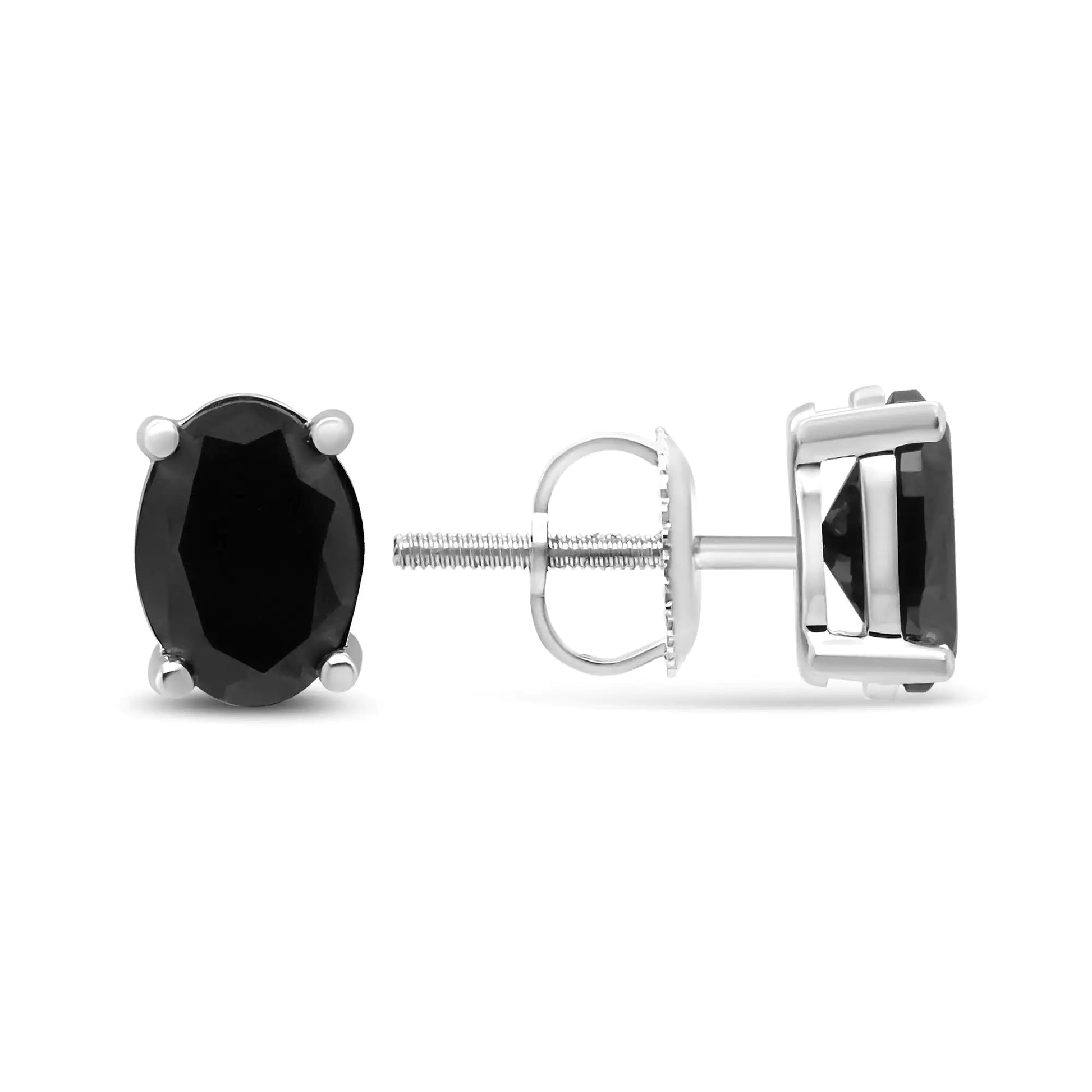 14K White Gold 1/2 Cttw Round Brilliant-Cut Black Diamond Classic 4-Prong Stud Earrings with Screw Backs (Fancy Color-Enhanced, I2-I3 Clarity) WEM Support (www.WEM.support)
