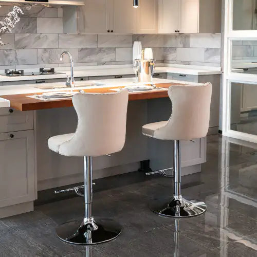 Swivel Velvet Barstools Adjusatble Seat Height From 25-33 Inch Khaki,Set Of 2 WEM Support (www.WEM.support)