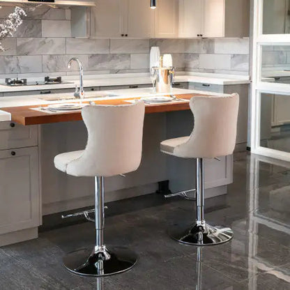 Swivel Velvet Barstools Adjusatble Seat Height From 25-33 Inch Khaki,Set Of 2 WEM Support (www.WEM.support)