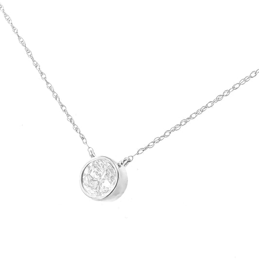 10K White Gold 1/5 Carat Round Brilliant-Cut Diamond Modern Bezel-Set Solitaire 16"-18" Pendant Necklace (H-I Color, SI2-I1 Clarity) WEM Support (www.WEM.support)
