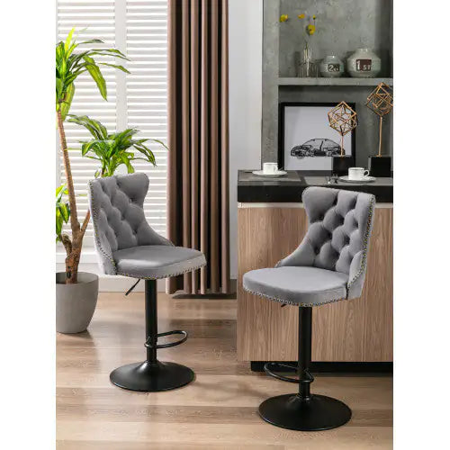 Swivel Velvet Barstools Adjusatble Seat Height From 25-33 Inch Gray Set Of 2 WEM Support (www.WEM.support)