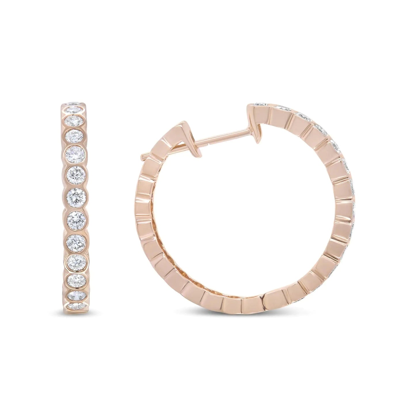 18K Rose Gold 1 Cttw Round Bezel-Set Diamond Hoop Earrings (F-G Color, VS1-VS2 Clarity) WEM Support (www.WEM.support)