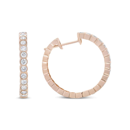 18K Rose Gold 1 Cttw Round Bezel-Set Diamond Hoop Earrings (F-G Color, VS1-VS2 Clarity) WEM Support (www.WEM.support)