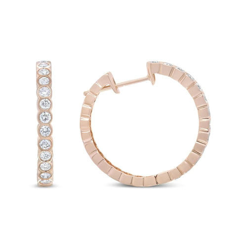 18K Rose Gold 1 Cttw Round Bezel-Set Diamond Hoop Earrings (F-G Color, VS1-VS2 Clarity) WEM Support (www.WEM.support)