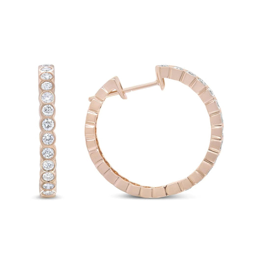 18K Rose Gold 1 Cttw Round Bezel-Set Diamond Hoop Earrings (F-G Color, VS1-VS2 Clarity) WEM Support (www.WEM.support)
