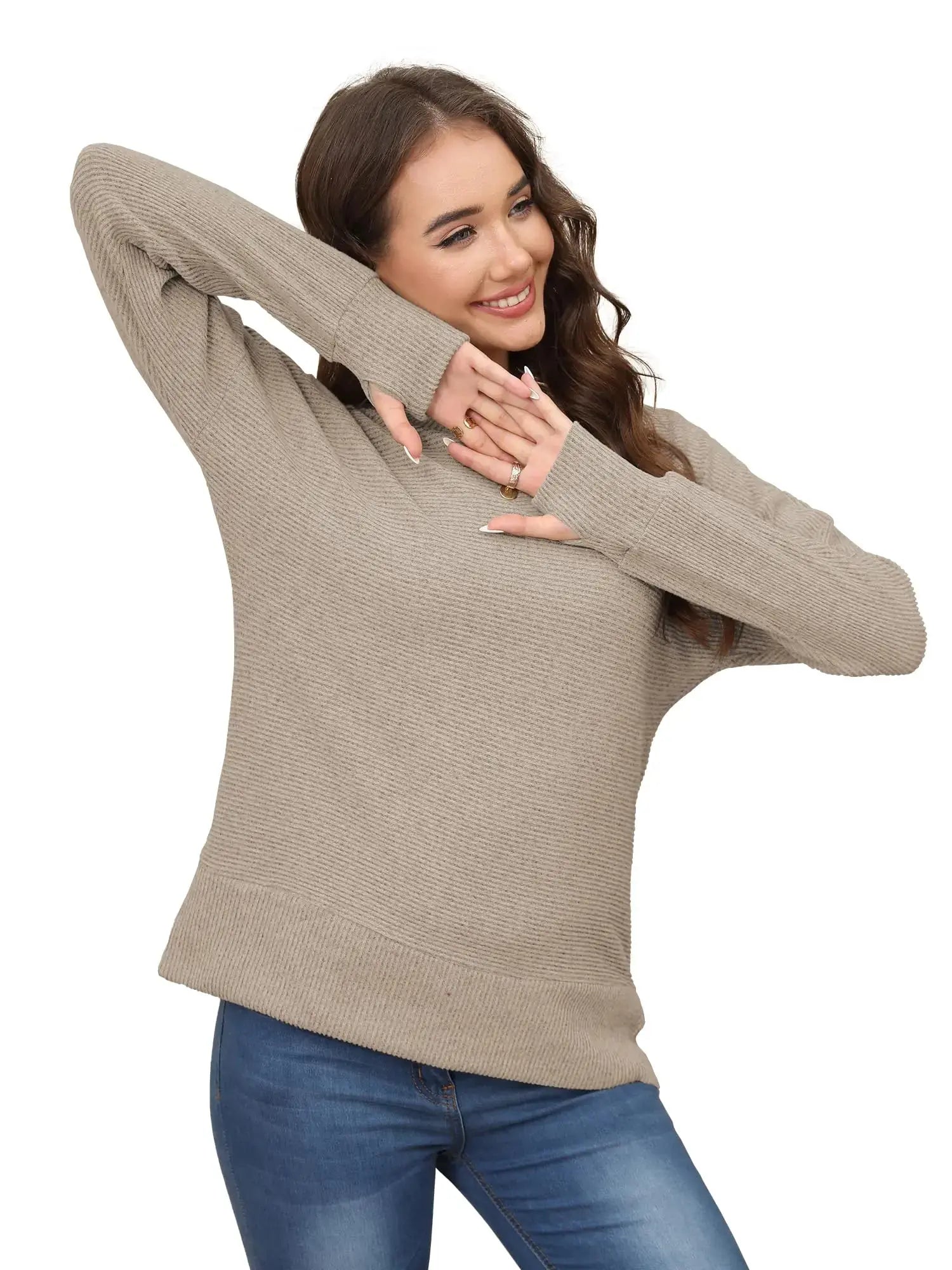 Women's Pullover Sweatshirt Sweatshirt Side Fork Thumb Hole Fall Long Sleeve Striped Shirts Tops Apricot XX-Large My Store