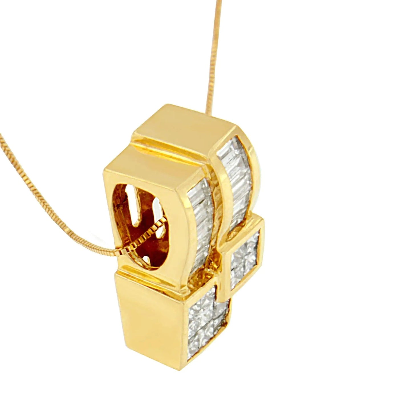 14K Yellow Gold 1 1/2 cttw Princess and Baguette Cut Diamond Geometric Pendant Necklace (H-I Color, VS1-VS2 Clarity) WEM Support (www.WEM.support)