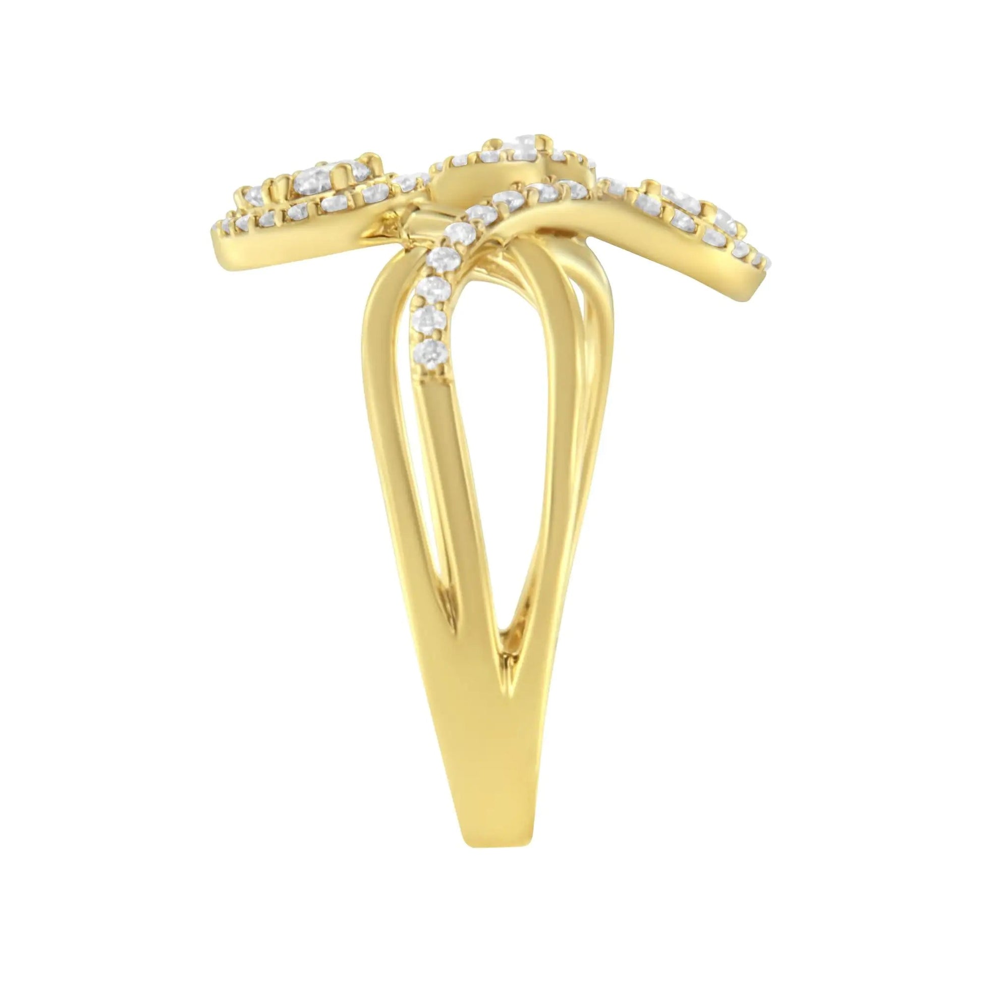 10K Yellow Gold 1/2 Cttw Round-Cut Diamond Layered Crossover Triple Leaf Bypass Ring (I-J Color, I1-I2 Clarity) WEM Support (www.WEM.support)