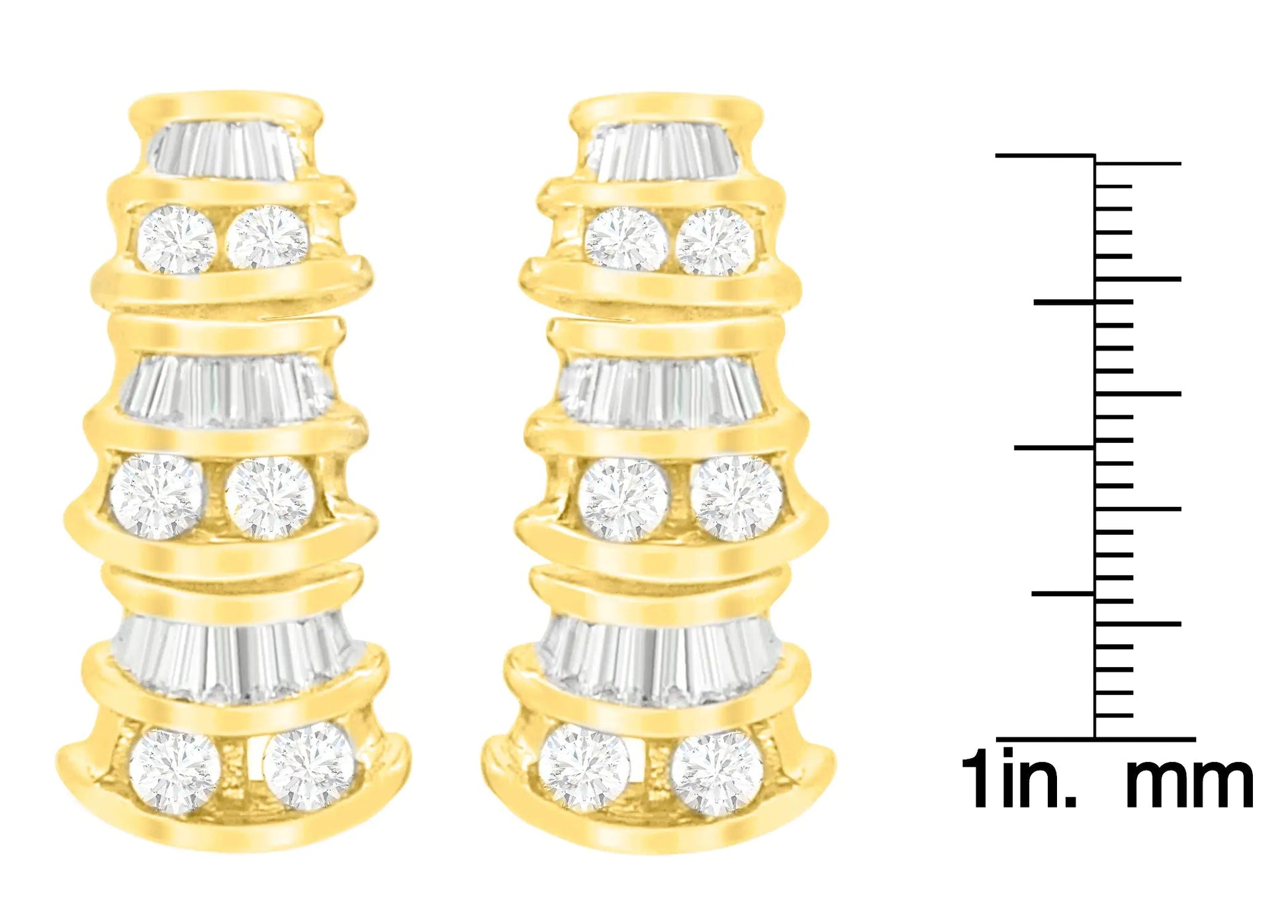 14K Yellow Gold Round and Baguette-Cut Diamond Earrings (7/8 cttw, H-I Color, SI2-I1 Clarity) WEM Support (www.WEM.support)