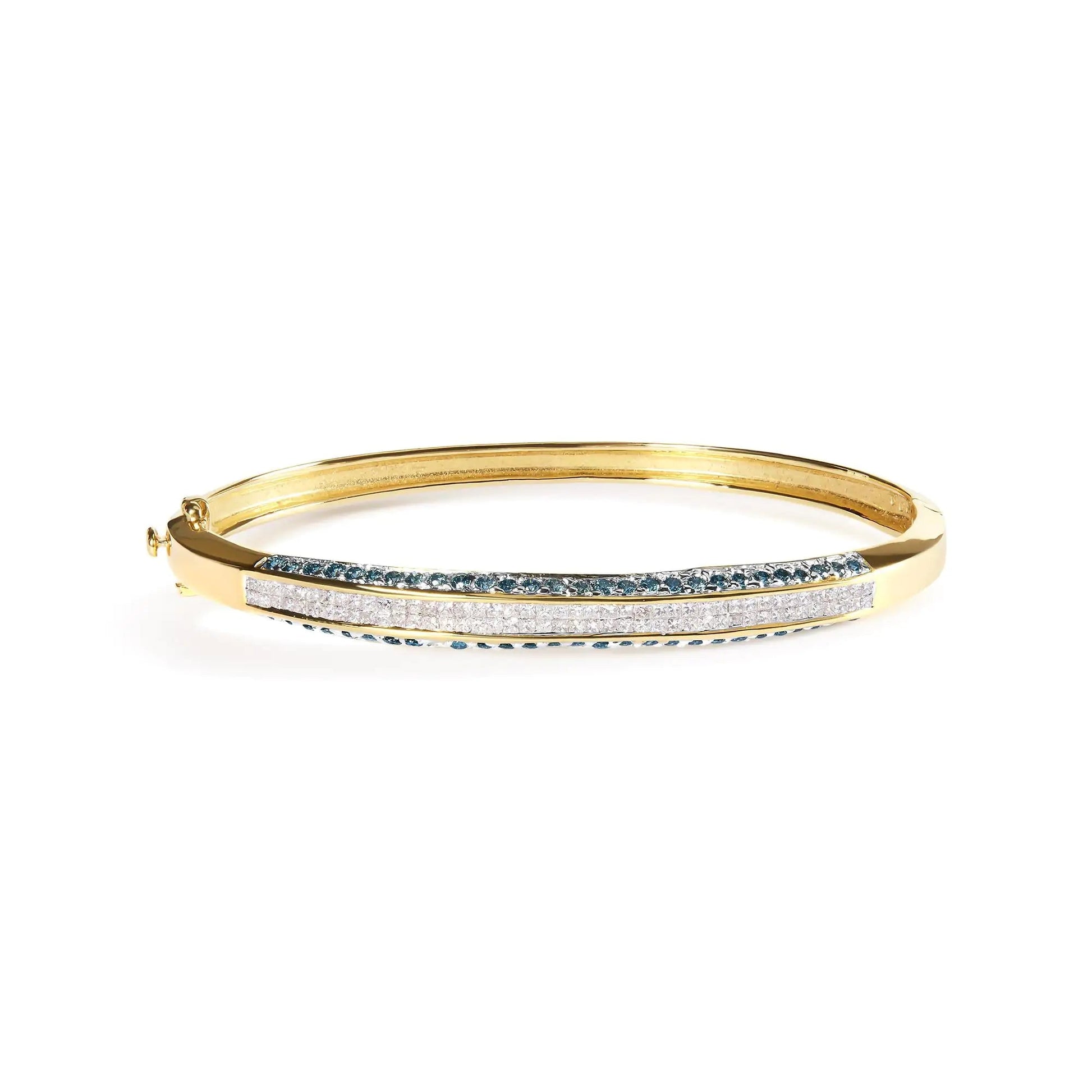 14K Yellow Gold 2.0 Cttw Treated Blue and White Diamond Bangle Bracelet (H-I Color, SI2-I1 Clarity) - Size 7 WEM Support (www.WEM.support)