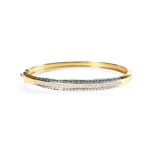 14K Yellow Gold 2.0 Cttw Treated Blue and White Diamond Bangle Bracelet (H-I Color, SI2-I1 Clarity) - Size 7 WEM Support (www.WEM.support)