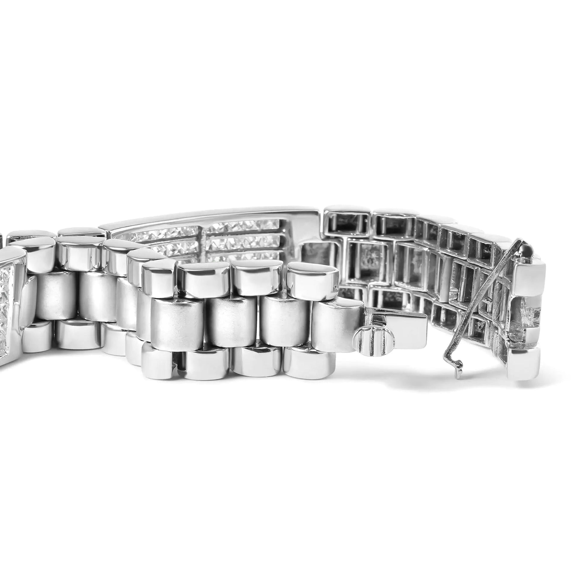 14K White Gold 12.0 Cttw Men's Invisible Set Princess Diamond Tennis Bracelet (G-H Color, VS1-VS2 Clarity) - Size 8.5" Inches WEM Support (www.WEM.support)