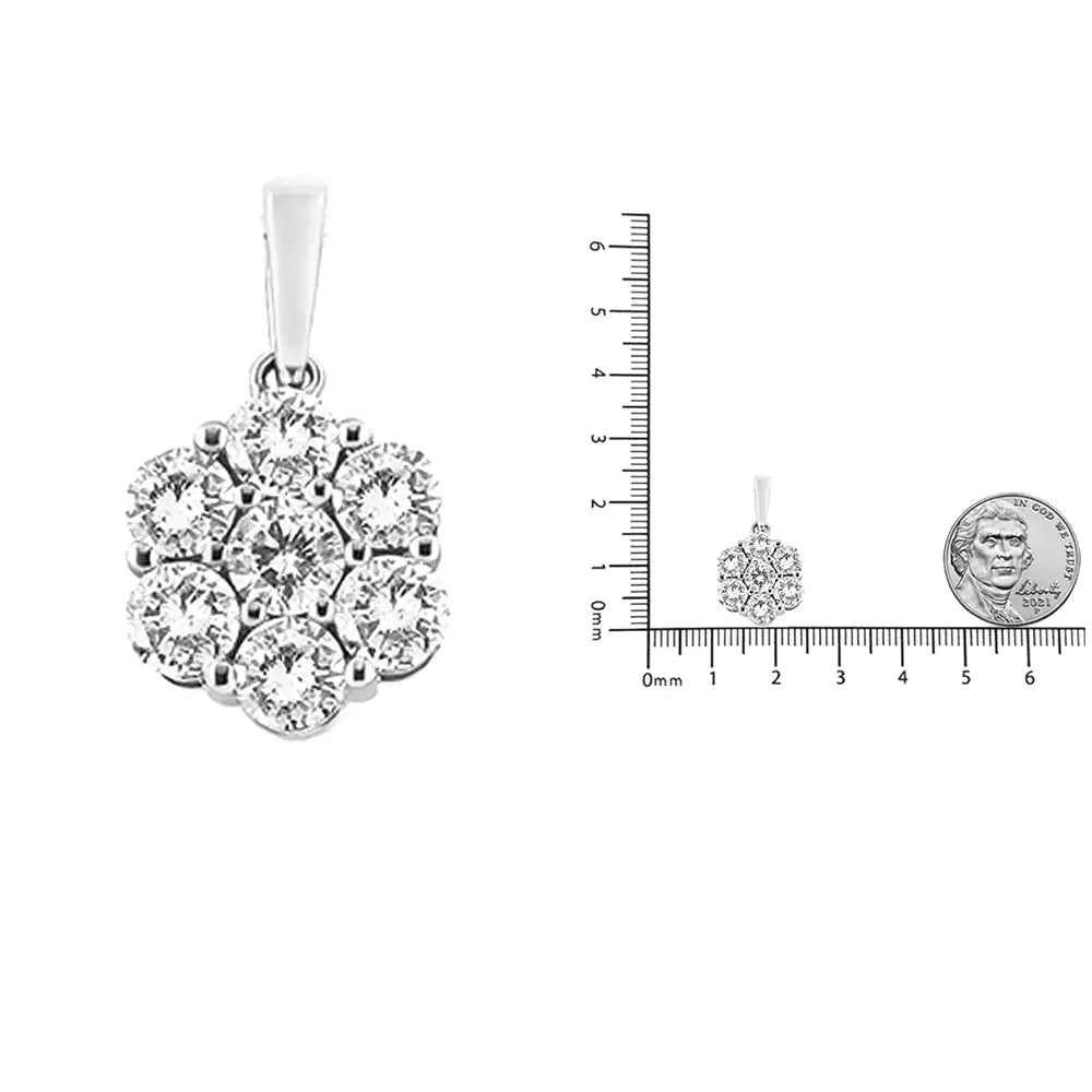14K White Gold 2.00 Cttw Brilliant Round-Cut Diamond 7 Stone Flower Cluster 18" Pendant Necklace (H-I Color, SI2-I1 Clarity) WEM Support (www.WEM.support)