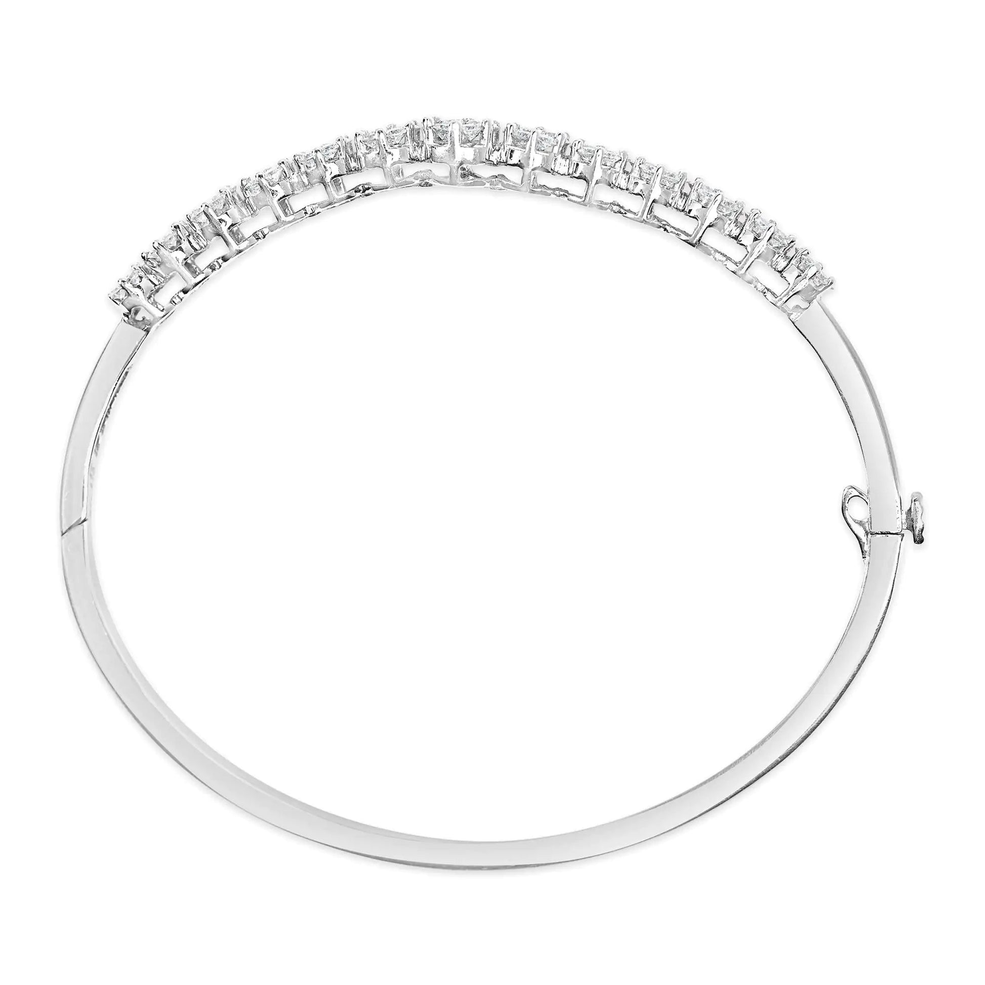 14K White Gold 2 5/8 Cttw Round Diamond 7 Stone Floral Cluster Link Bangle Bracelet (H-I Color, SI1-SI2 Clarity) - Fits Wrists up to 7.25" Inches WEM Support (www.WEM.support)