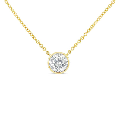 10K Yellow Gold 1/5 Carat Round Brilliant-Cut Diamond Modern Bezel-Set Solitaire 16"-18" Pendant Necklace (H-I Color, SI2-I1 Clarity) WEM Support (www.WEM.support)