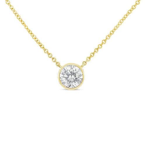 10K Yellow Gold 1/5 Carat Round Brilliant-Cut Diamond Modern Bezel-Set Solitaire 16"-18" Pendant Necklace (H-I Color, SI2-I1 Clarity) WEM Support (www.WEM.support)