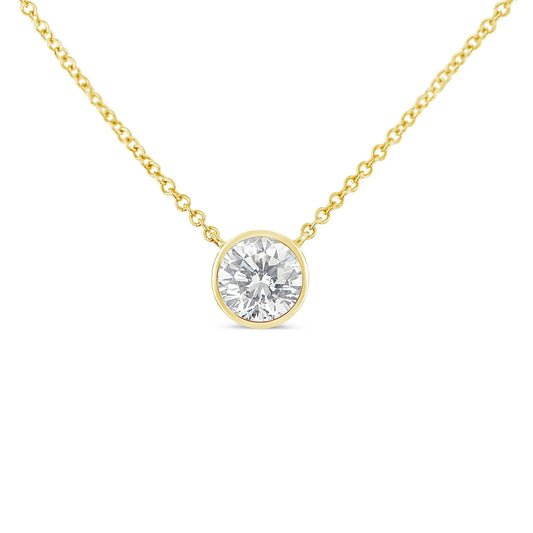 10K Yellow Gold 1/5 Carat Round Brilliant-Cut Diamond Modern Bezel-Set Solitaire 16"-18" Pendant Necklace (H-I Color, SI2-I1 Clarity) WEM Support (www.WEM.support)
