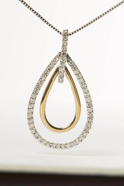 14K Two-Tone Gold Round Cut Diamond Double Burst Pendant Necklace (1/4 cttw, H-I Color, SI2-I1 Clarity) WEM Support (www.WEM.support)