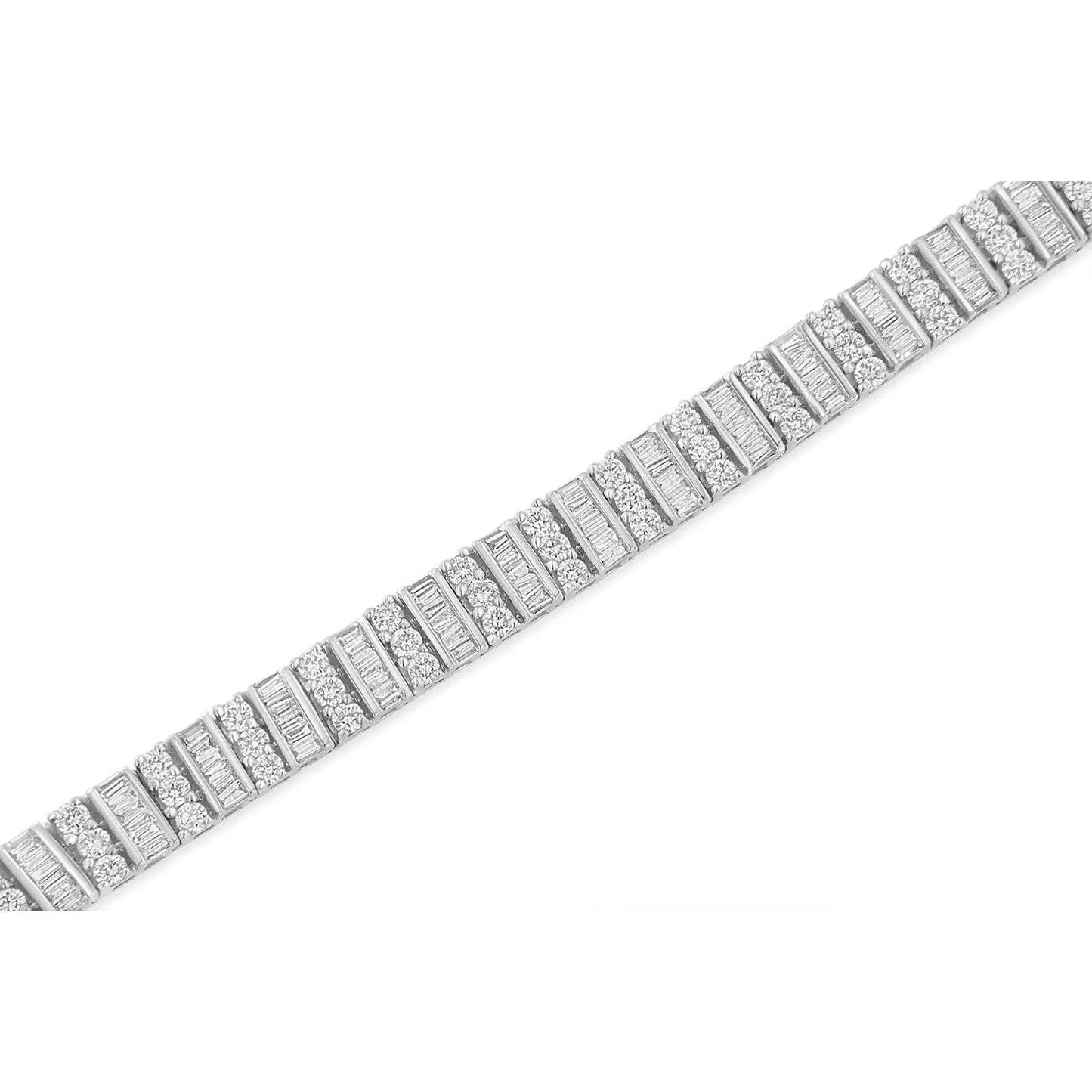 14K White Gold 6.00 Cttw Alternating Round and Baguette Diamond Tennis Bracelet (H-I Color, I1-I2 Clarity) - 7" Inches WEM Support (www.WEM.support)