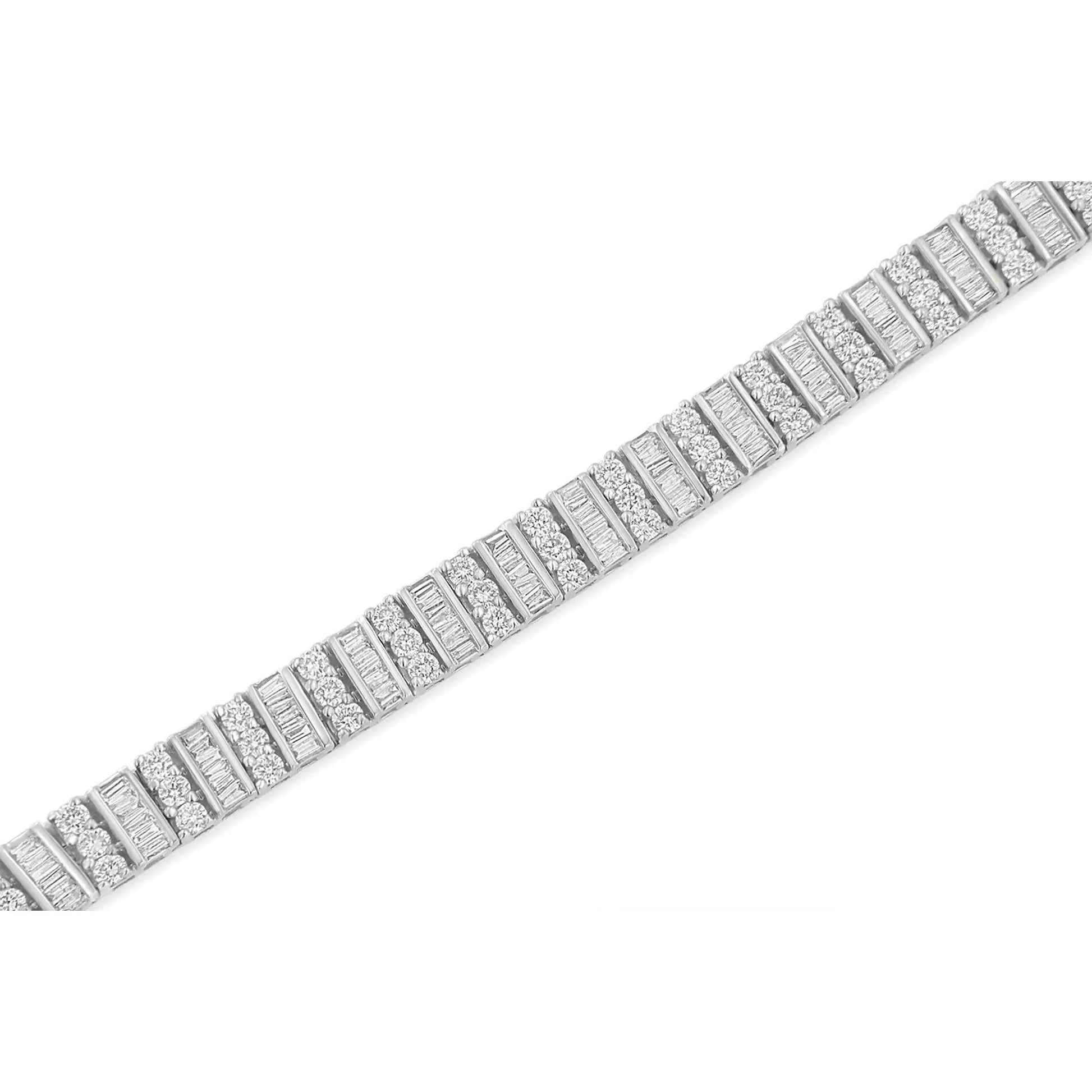 14K White Gold 6.00 Cttw Alternating Round and Baguette Diamond Tennis Bracelet (H-I Color, I1-I2 Clarity) - 7" Inches WEM Support (www.WEM.support)