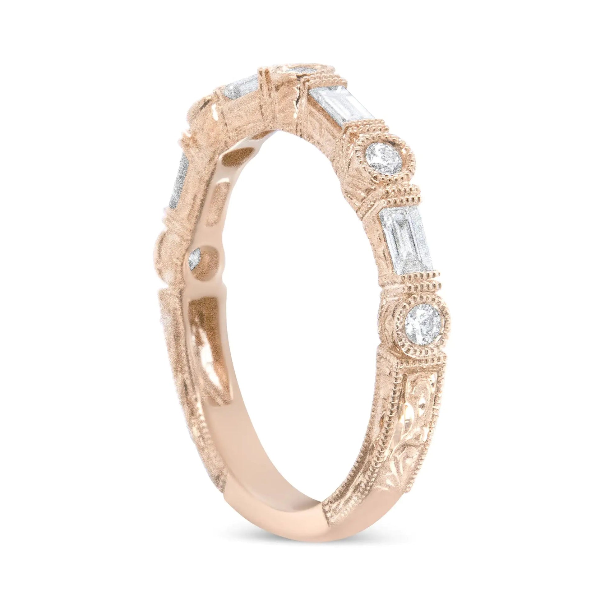 14K Rose Gold 3/8 Cttw Baguette and Round Diamond Bridal Band - (H-I Color, VS1-VS2 Clarity) WEM Support (www.WEM.support)