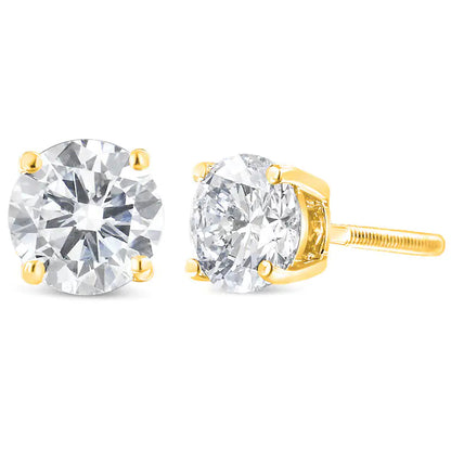 10K Yellow Gold 1-1/2 Cttw Round Brilliant-Cut Diamond Classic 4-Prong Stud Earrings with Screw Backs (J-K Color, I2-I3 Clarity) WEM Support (www.WEM.support)