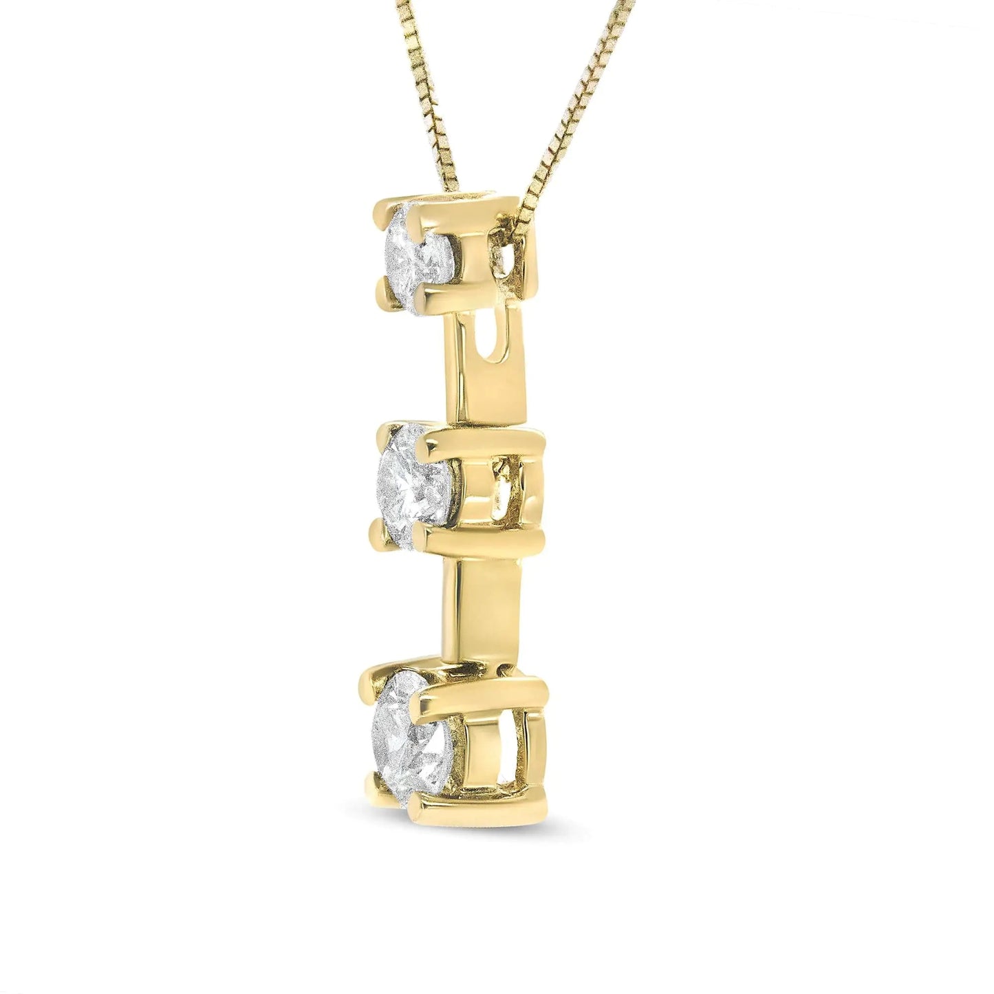 14K Gold Round Diamond Three-Stone Drop Pendant 18" Necklace - (H-I Color, SI1-SI2 Clarity) WEM Support (www.WEM.support)