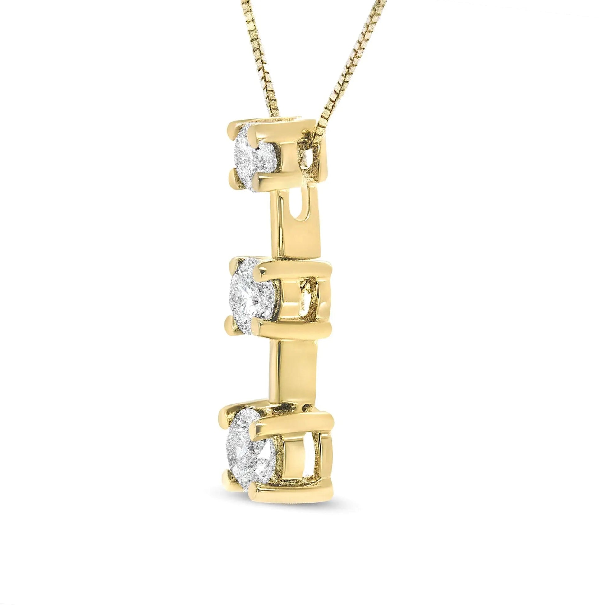 14K Gold Round Diamond Three-Stone Drop Pendant 18" Necklace - (H-I Color, SI1-SI2 Clarity) WEM Support (www.WEM.support)